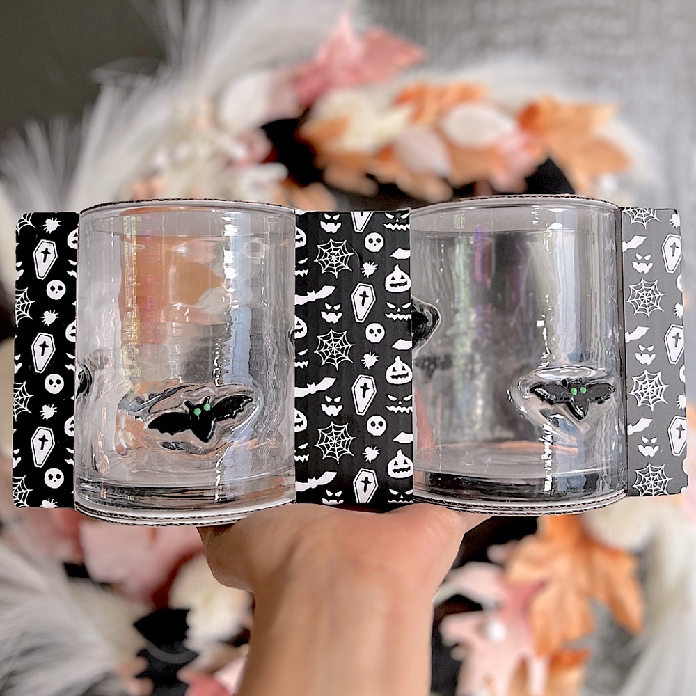 ✨NEW🦇Halloween Bats Double Old Fashion Drinking Glasses🥃